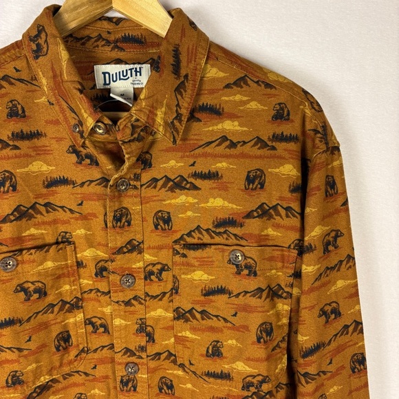 Duluth Trading Co. Brown Bear Print Flannel Button Down Shirt - Picture 3 of 4